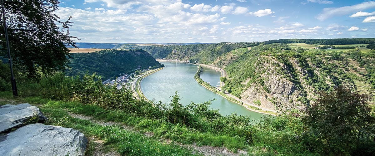 A view down the Rhine river, with Lorelei Rock, Germany